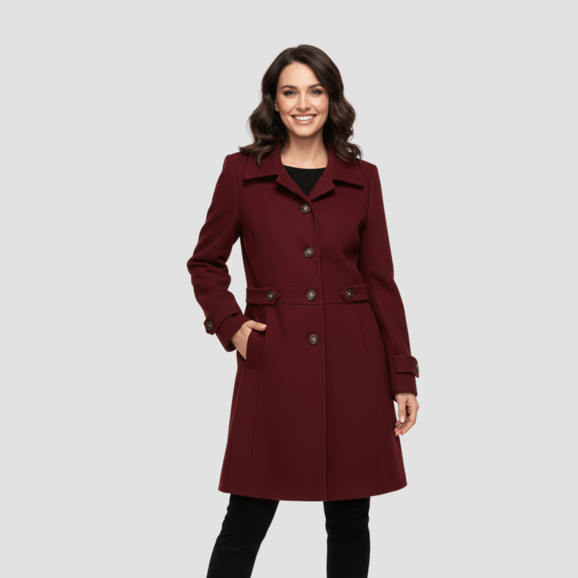Manteau Élégant Mi - Long pour Femme - Emilia Lane