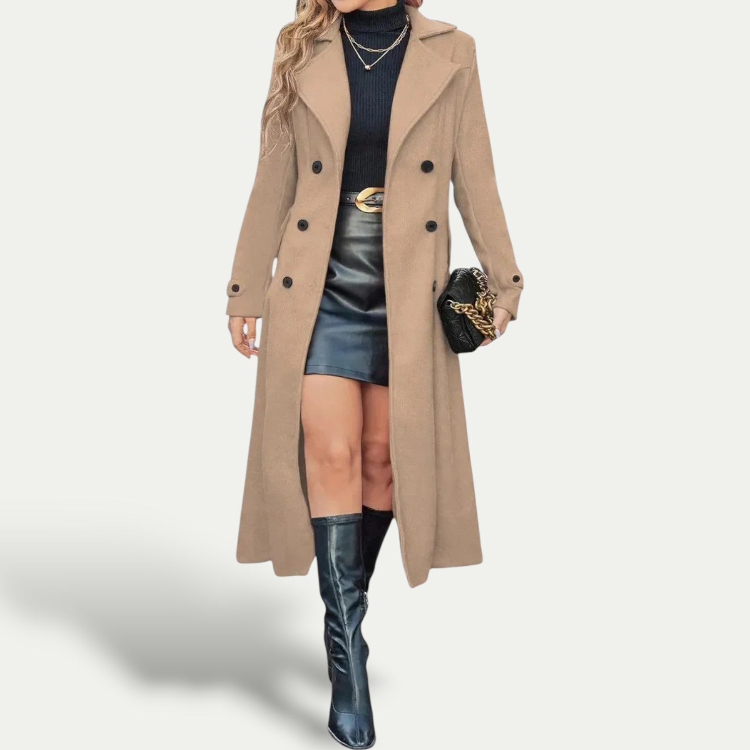 Manteau Long Élégant Double Boutonnage pour Femmes - Emilia Lane