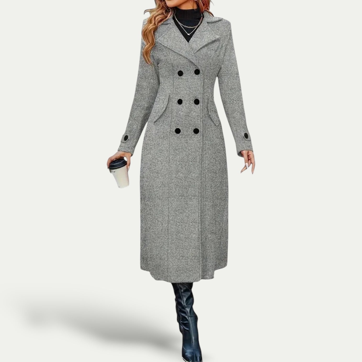 Manteau Long Élégant Double Boutonnage pour Femmes - Emilia Lane