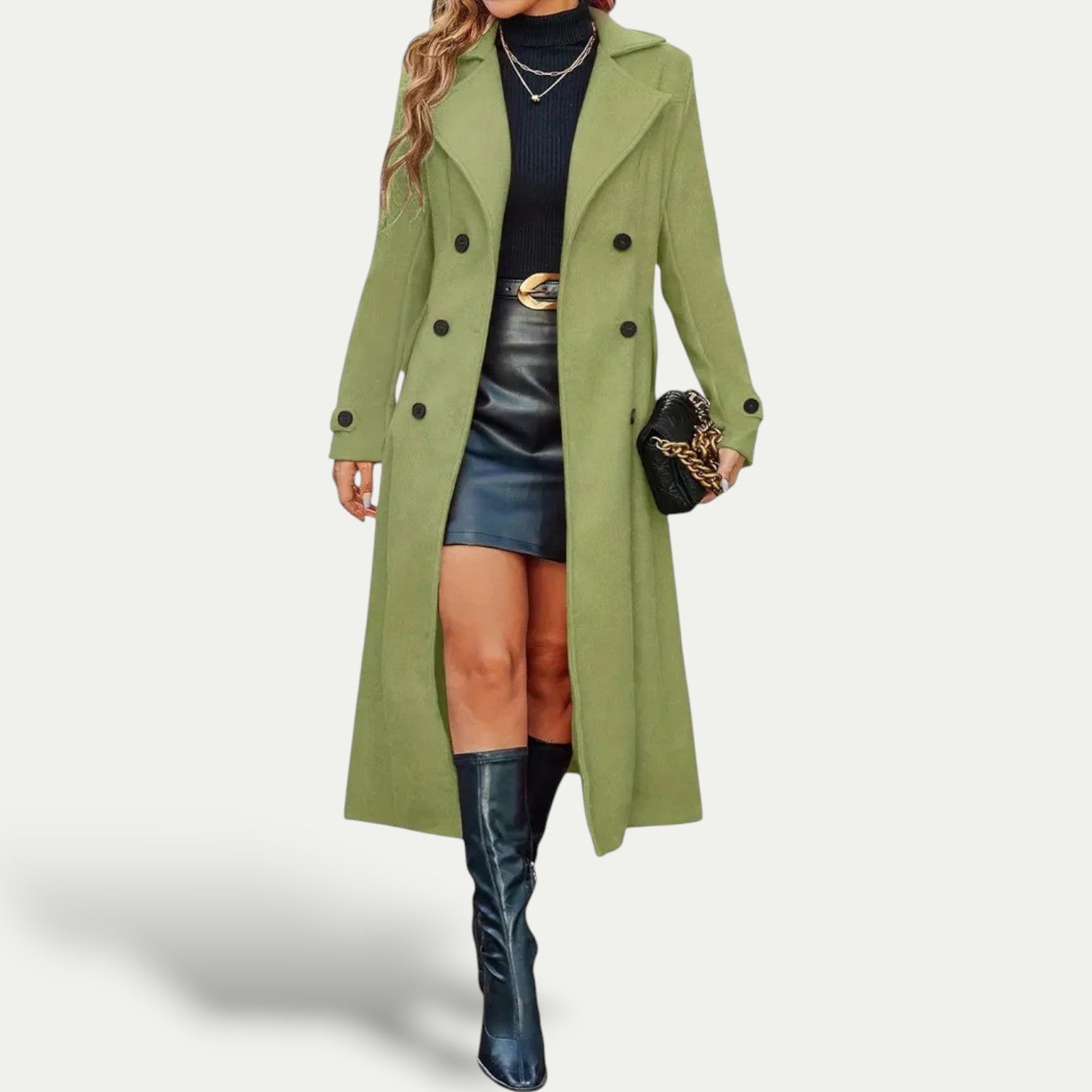 Manteau Long Élégant Double Boutonnage pour Femmes - Emilia Lane