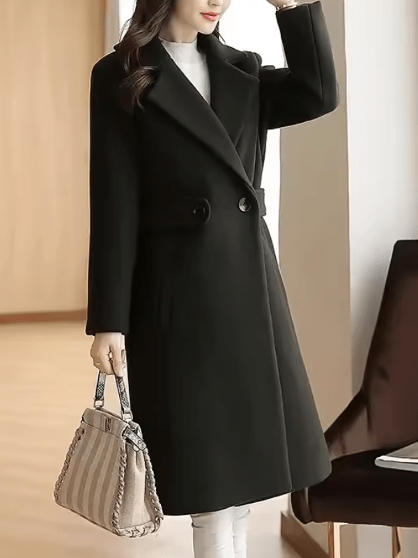 Manteau Long en Laine Mélangée à Double Boutonnage pour Femmes - Emilia Lane