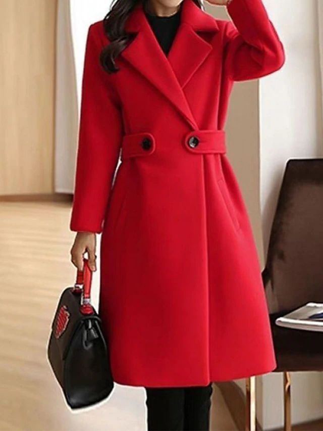 Manteau Long en Laine Mélangée à Double Boutonnage pour Femmes - Emilia Lane