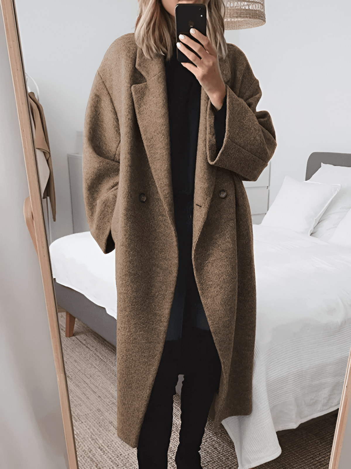 Manteau Long Oversize en Tissu Effet Laine pour Femme - Emilia Lane