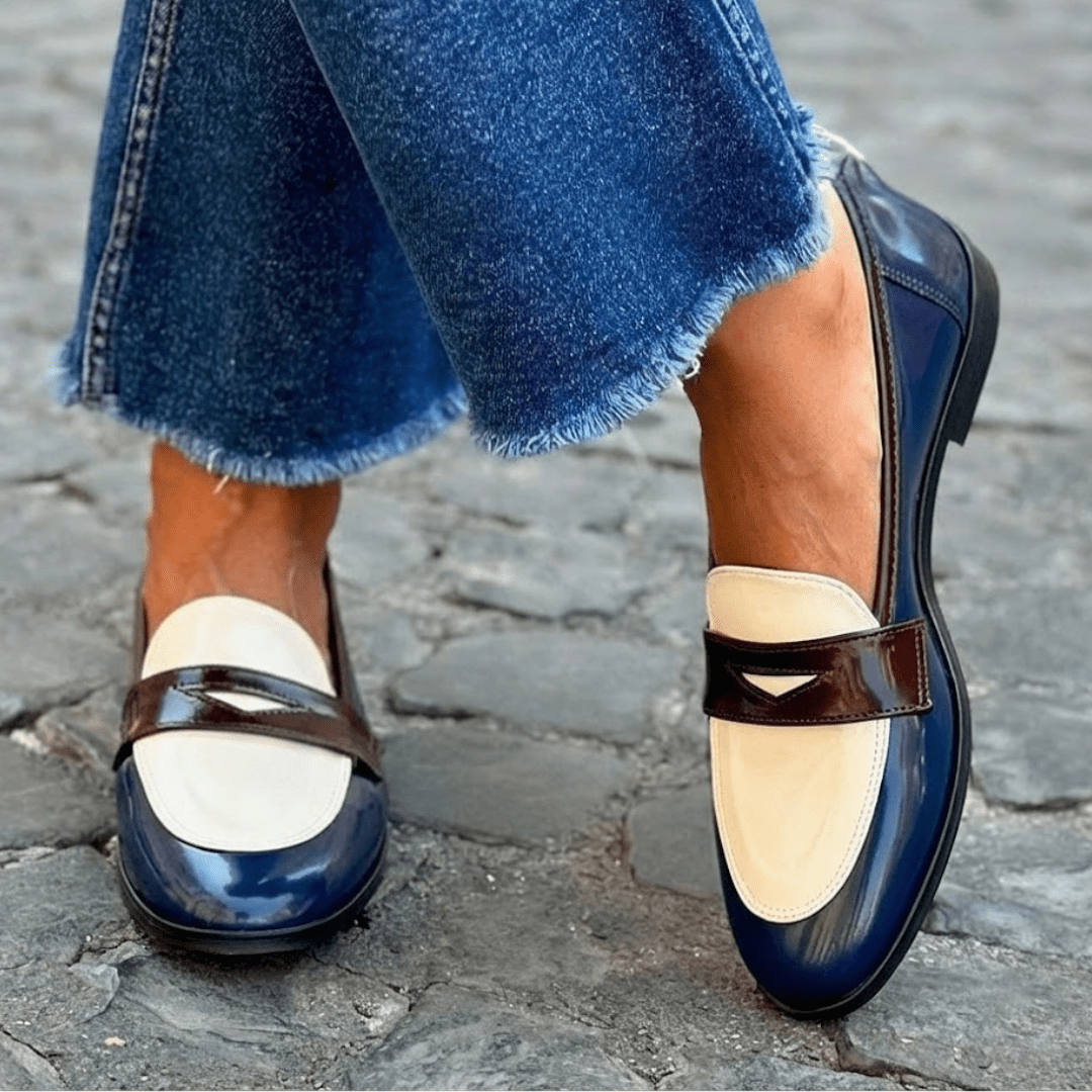Mocassino Bicolore Penny Loafer in Similpelle Verniciata da Donna