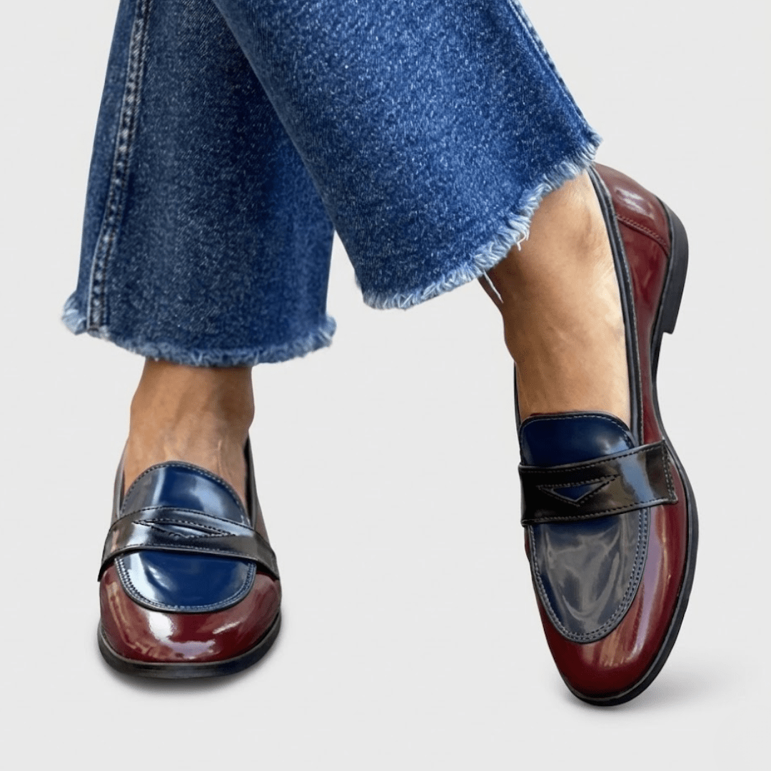 Mocassino Bicolore Penny Loafer in Similpelle Verniciata da Donna