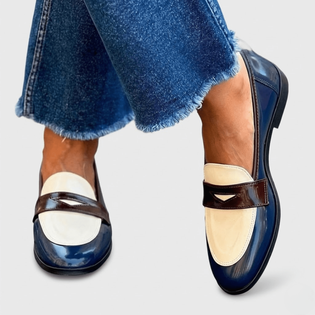 Mocassino Bicolore Penny Loafer in Similpelle Verniciata da Donna
