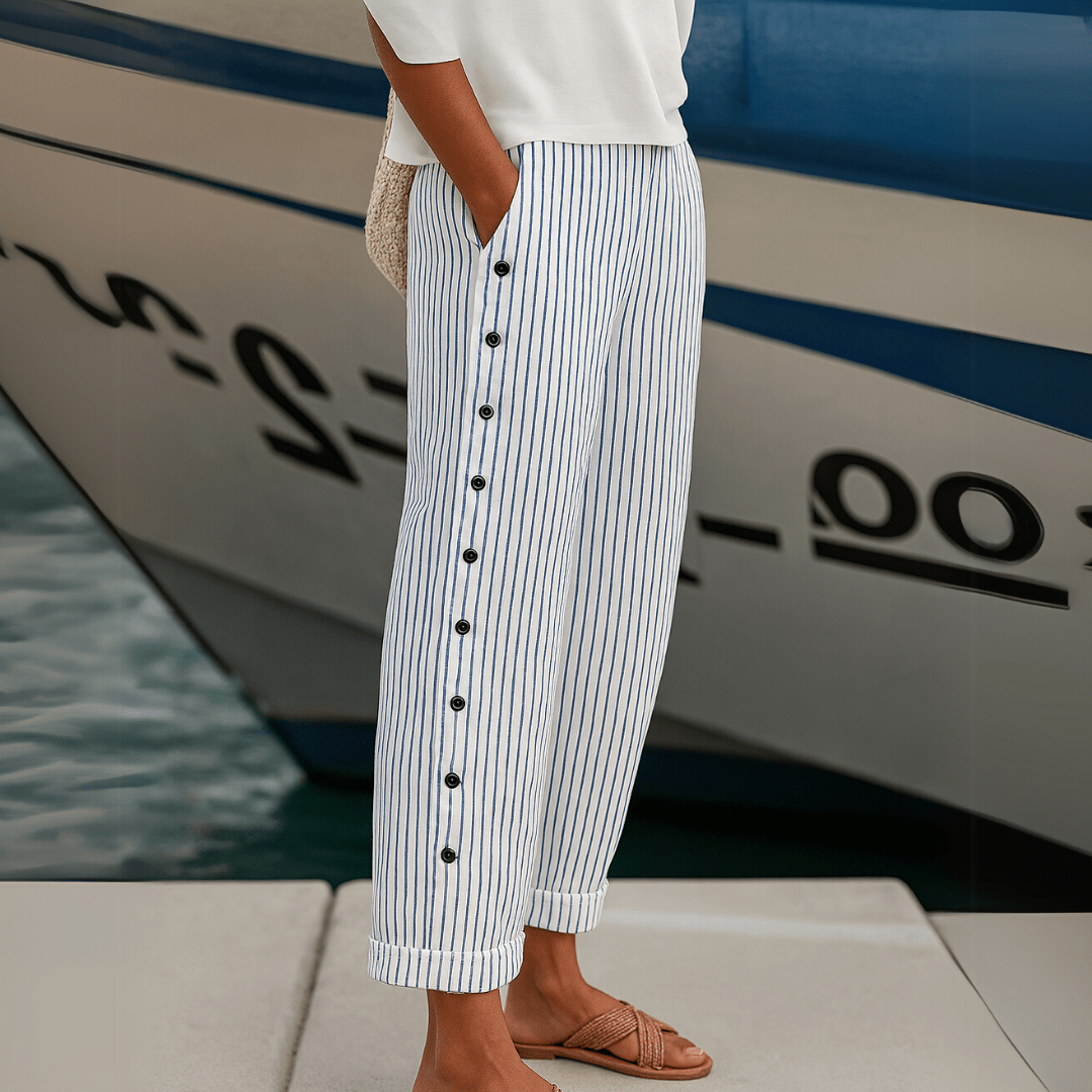 Pantalon à Rayures et Boutons pour Femmes - Emilia Lane