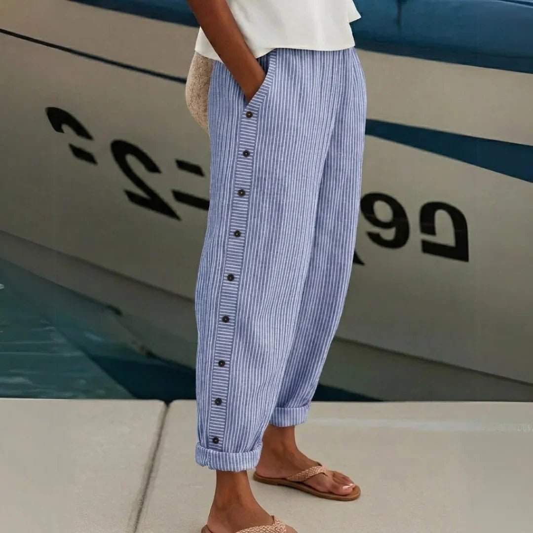 Pantalon à Rayures et Boutons pour Femmes - Emilia Lane