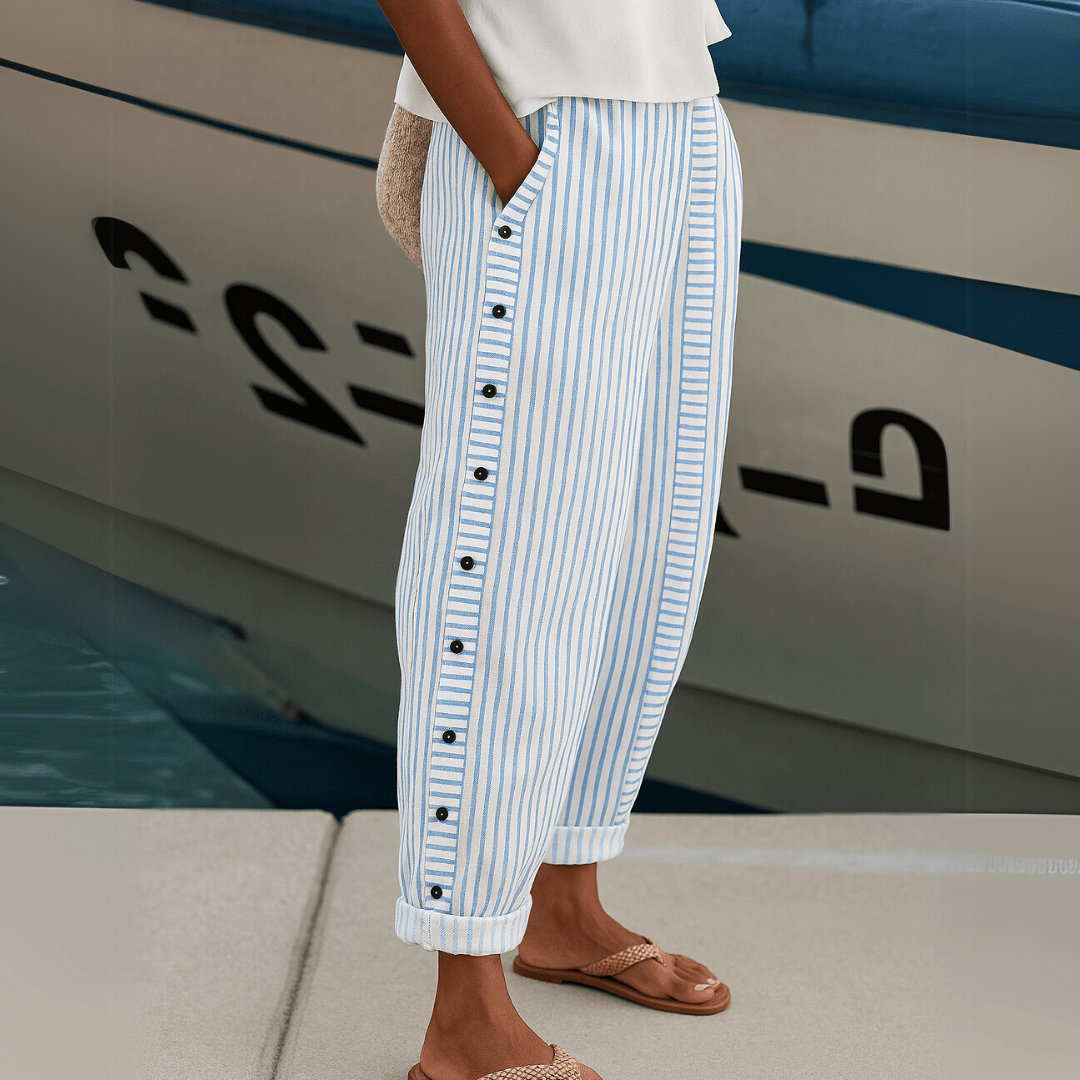 Pantalon à Rayures et Boutons pour Femmes - Emilia Lane