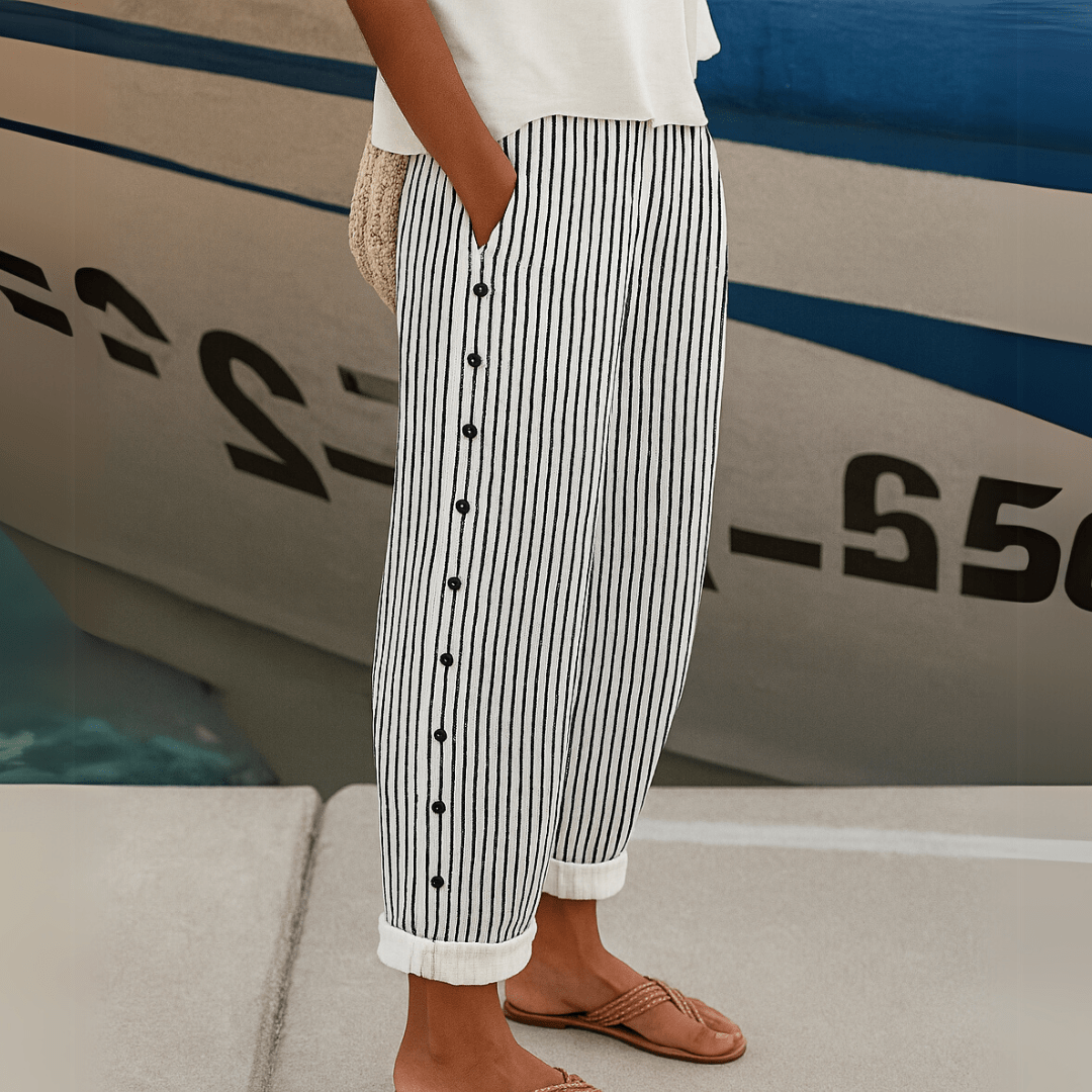 Pantalon à Rayures et Boutons pour Femmes - Emilia Lane