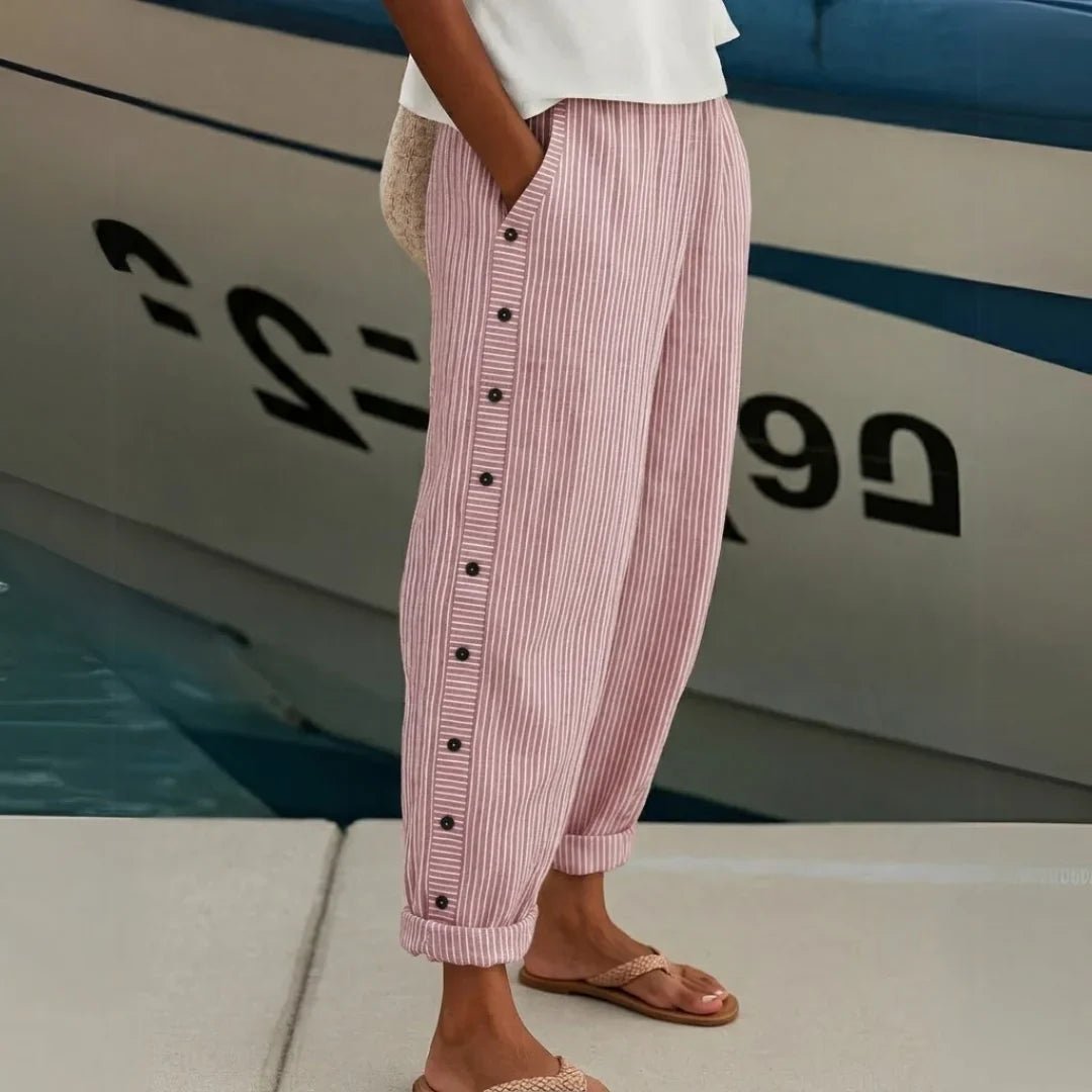 Pantalon à Rayures et Boutons pour Femmes - Emilia Lane