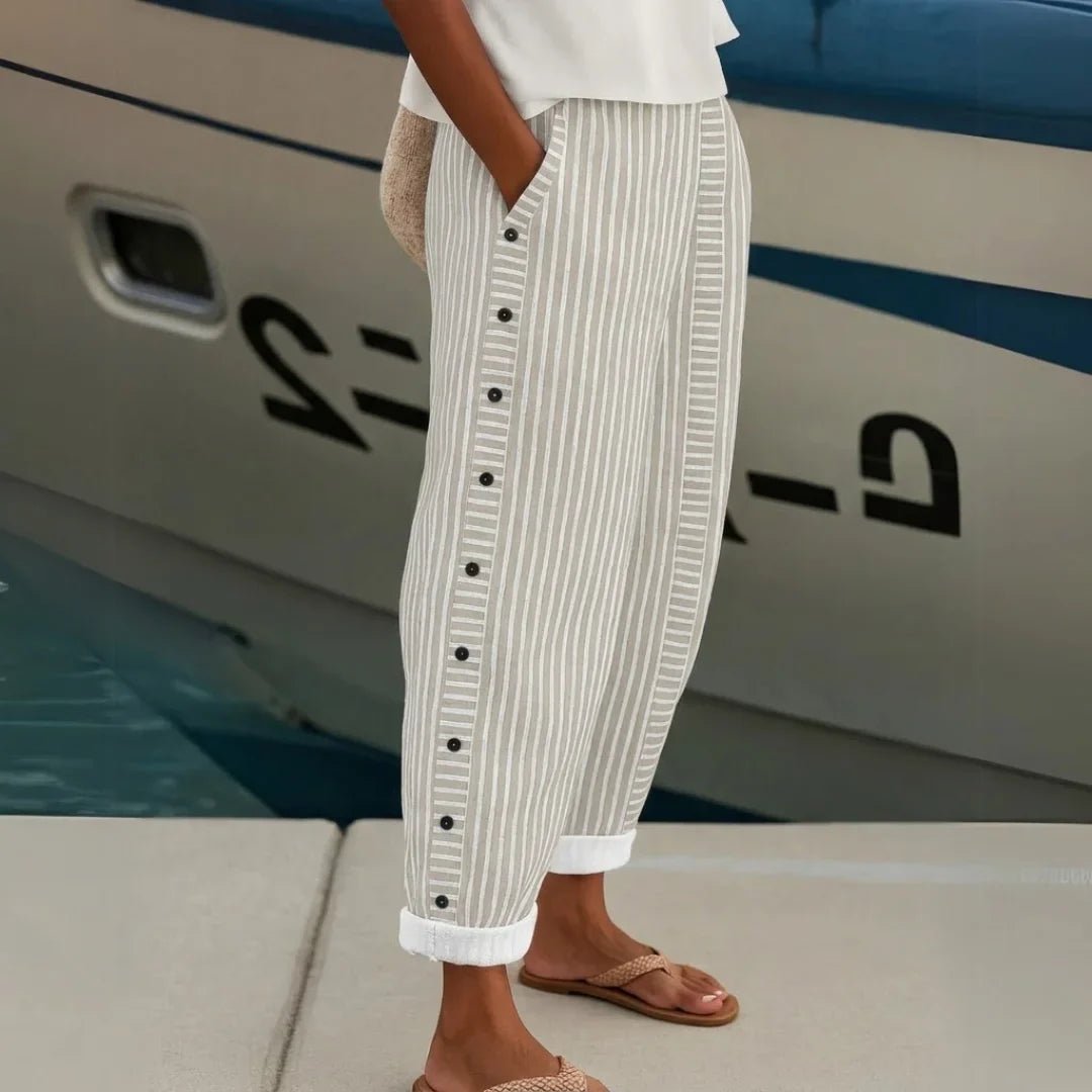 Pantalon à Rayures et Boutons pour Femmes - Emilia Lane