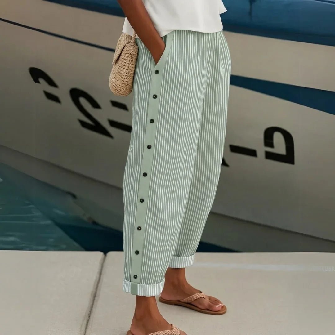 Pantalon à Rayures et Boutons pour Femmes - Emilia Lane