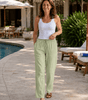 Pantalon Décontracté Taille Haute en Coton et Lin pour Femme - Emilia Lane