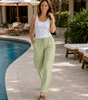 Pantalon Décontracté Taille Haute en Coton et Lin pour Femme - Emilia Lane