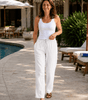 Pantalon Décontracté Taille Haute en Coton et Lin pour Femme - Emilia Lane