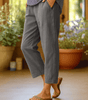 Pantalon droit en coton et lin pour femmes - Emilia Lane
