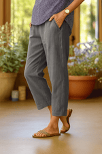 Pantalon droit en coton et lin pour femmes - Emilia Lane