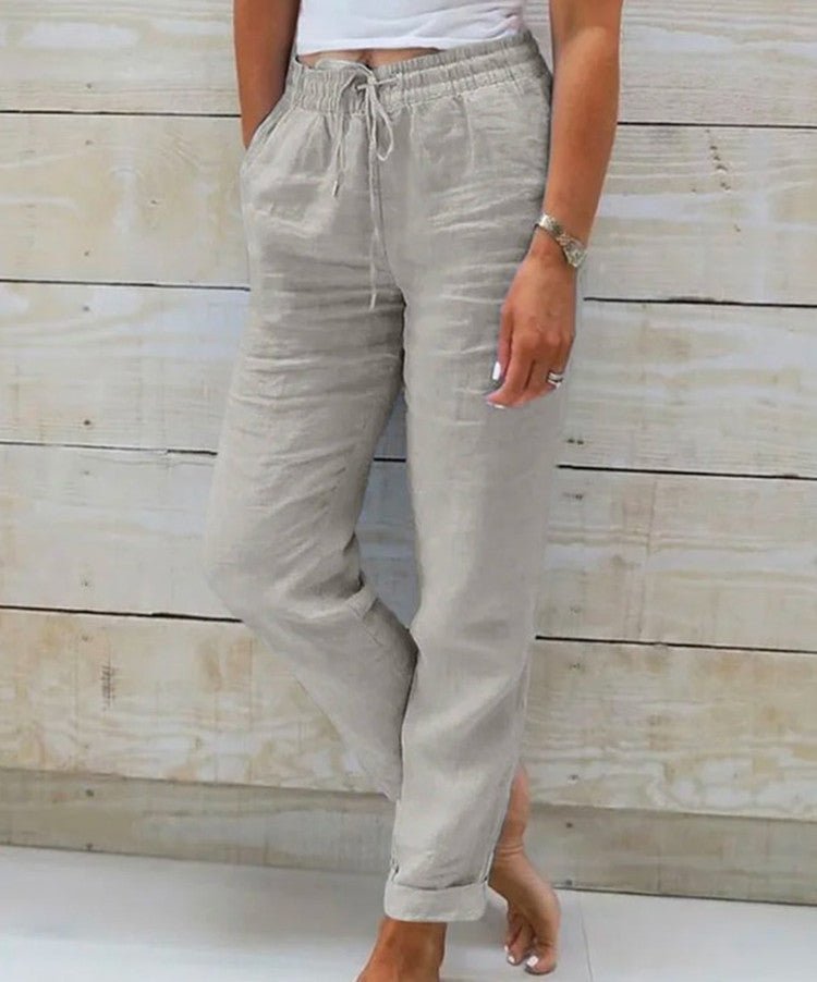 Pantalon Large en Coton et Lin Taille Élastique pour Femmes - Emilia Lane