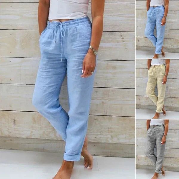 Pantalon Large en Coton et Lin Taille Élastique pour Femmes - Emilia Lane