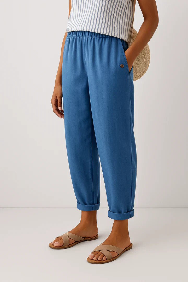 Pantalon Large Taille Haute en Coton et Lin pour Femmes - Emilia Lane
