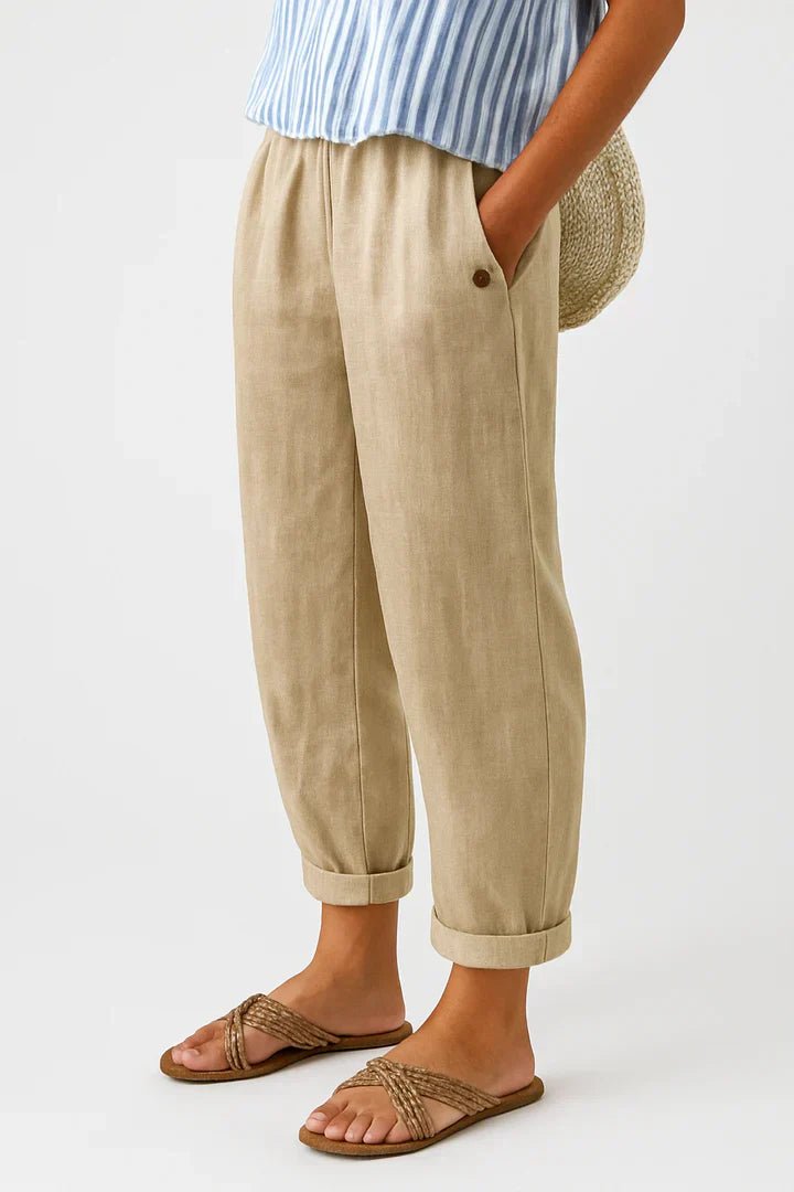 Pantalon Large Taille Haute en Coton et Lin pour Femmes - Emilia Lane