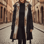 Parka lunga con cappuccio e pelliccia ecologica da donna