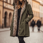 Parka lunga con cappuccio e pelliccia ecologica da donna