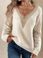 Pull à col en V tricoté pour femmes - Emilia Lane