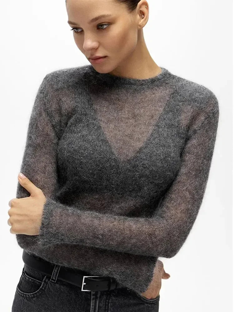 Pull ajusté à manches longues et col rond pour Femmes - Emilia Lane