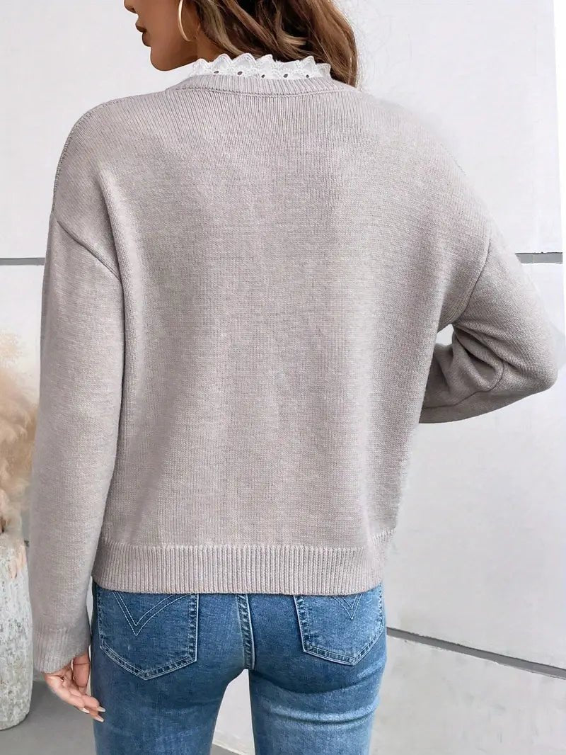 Pull en maille à col en V avec dentelle pour Femmes - Emilia Lane