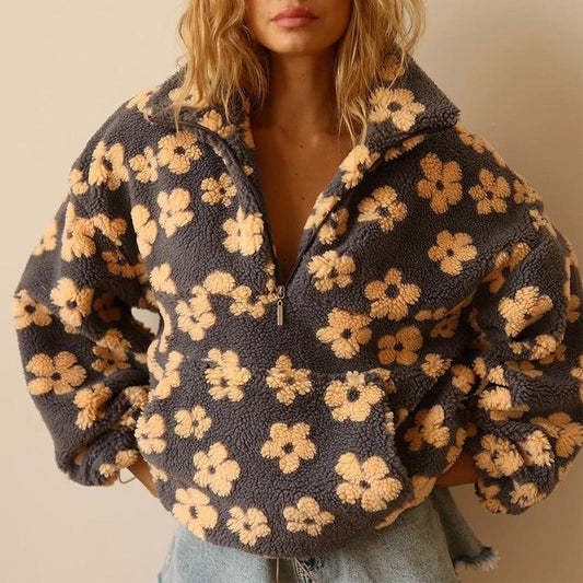 Pull Polaire Imprimé Florale pour Femmes