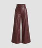Pantaloni larghi a vita alta in ecopelle con cintura da donna