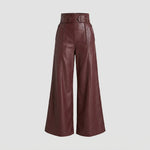 Pantaloni larghi a vita alta in ecopelle con cintura da donna