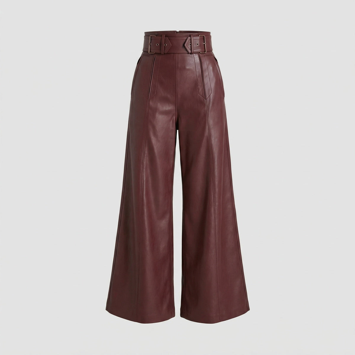 Pantaloni larghi a vita alta in ecopelle con cintura da donna