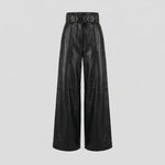 Pantaloni larghi a vita alta in ecopelle con cintura da donna