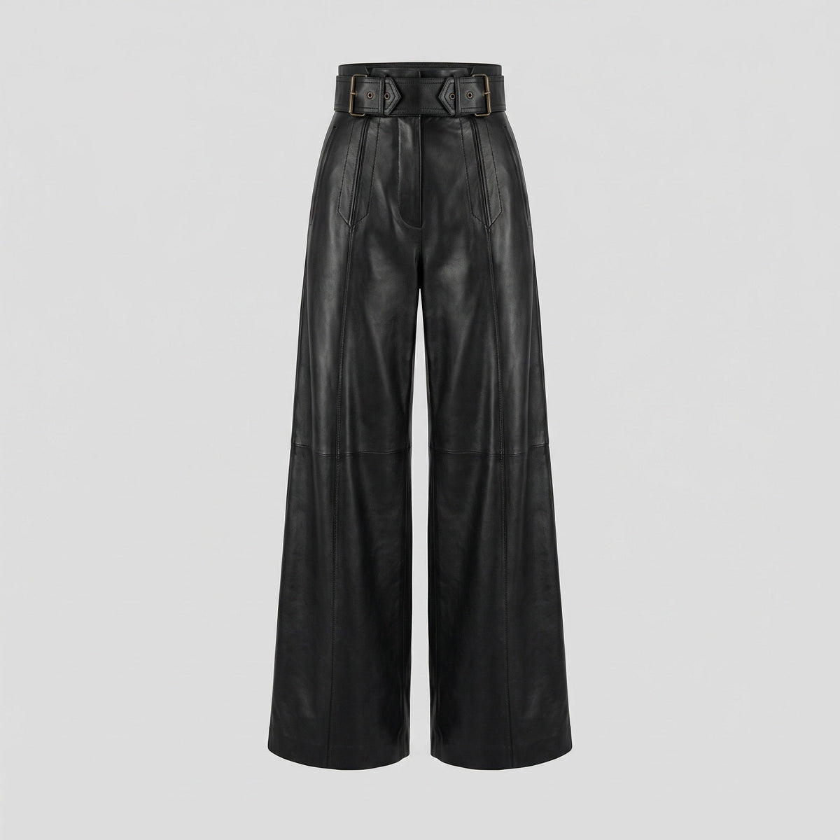 Pantaloni larghi a vita alta in ecopelle con cintura da donna
