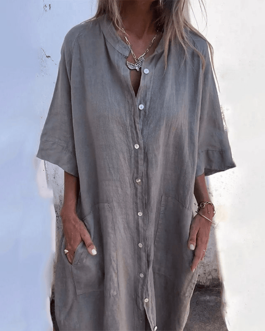 Robe Chemise Décontractée en Coton et Lin pour Femmes - Emilia Lane