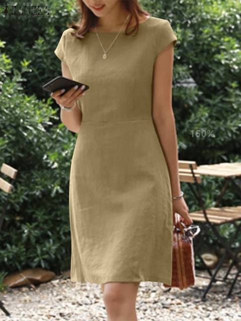 Robe Courte en Coton et Lin à Manches Courtes pour Femme | Idéale pour l'Été - Emilia Lane