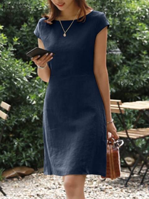 Robe Courte en Coton et Lin à Manches Courtes pour Femme | Idéale pour l'Été - Emilia Lane