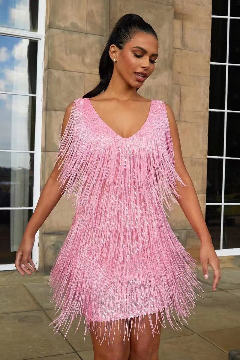 Robe de soirée à franges silhouette flatteuse élégante - Emilia Lane