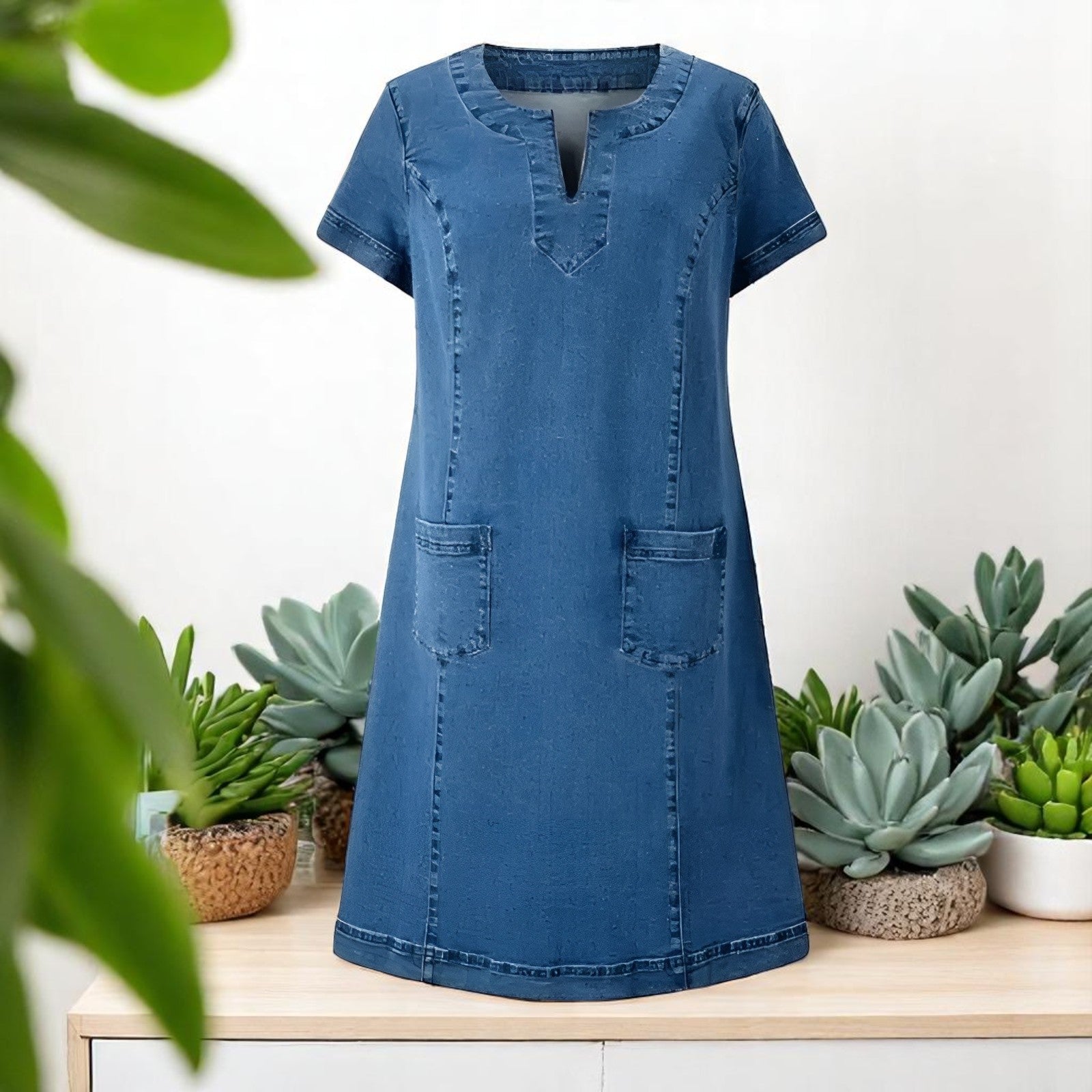 Robe Droite en Denim avec Poches pour Femmes - Emilia Lane