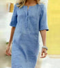 Robe Droite Midi à Encolure Fendue et Manches Mi - Longues pour Femme | Idéale pour l'Été - Emilia Lane