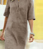 Robe Droite Midi à Encolure Fendue et Manches Mi - Longues pour Femme | Idéale pour l'Été - Emilia Lane