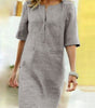 Robe Droite Midi à Encolure Fendue et Manches Mi - Longues pour Femme | Idéale pour l'Été - Emilia Lane