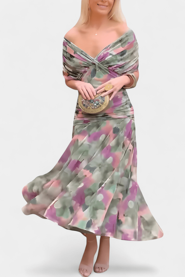 Robe Élégante Vert Foncé Col V Profond - Emilia Lane