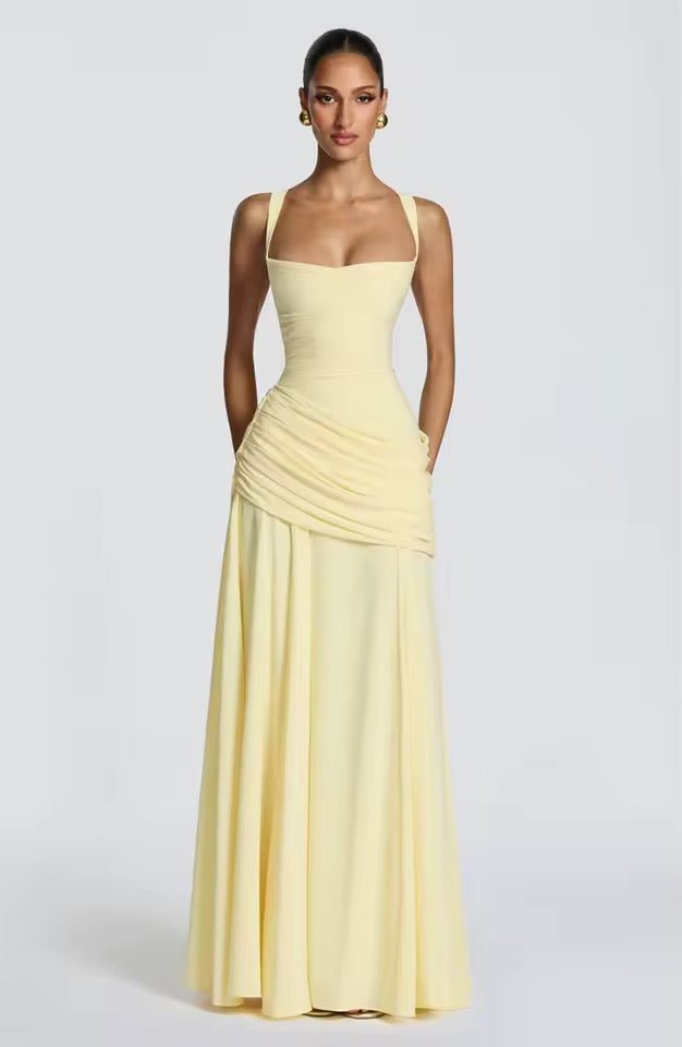 Robe Longue à Encolure Carrée et Drapé Latéral pour Femme | Idéale pour l'Été - Emilia Lane