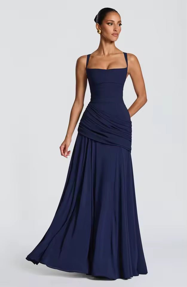 Robe Longue à Encolure Carrée et Drapé Latéral pour Femme | Idéale pour l'Été - Emilia Lane