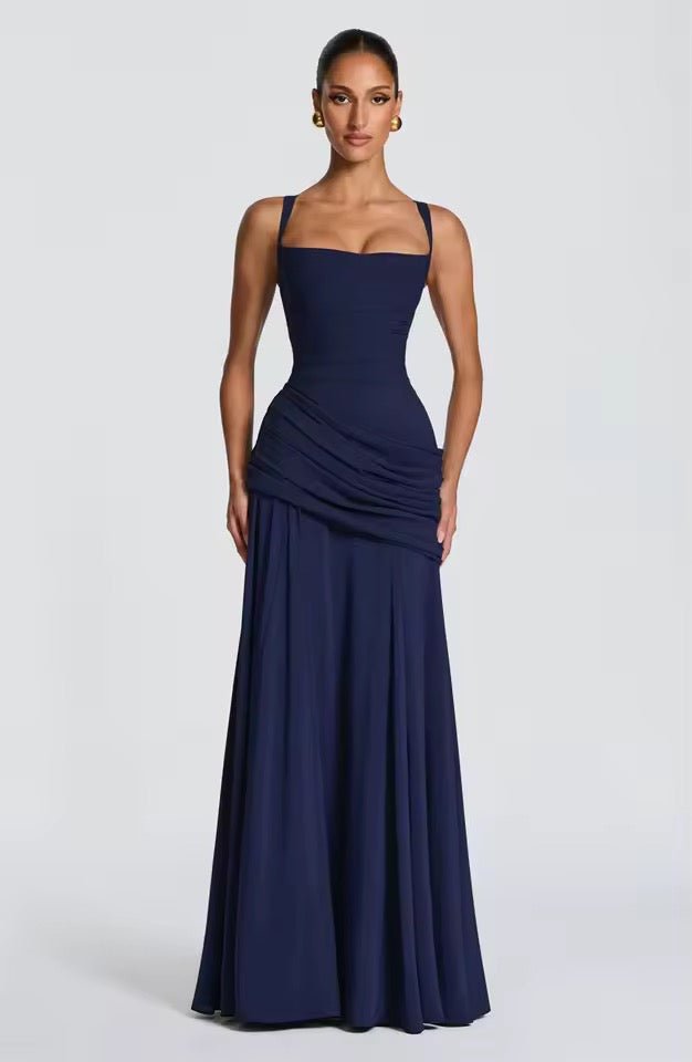 Robe Longue à Encolure Carrée et Drapé Latéral pour Femme | Idéale pour l'Été - Emilia Lane