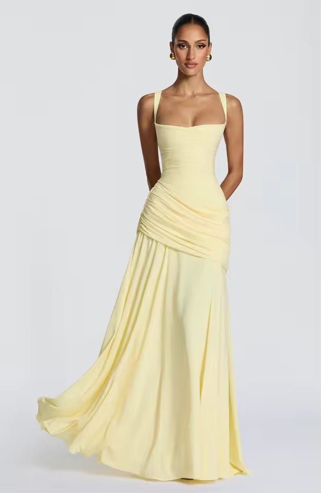 Robe Longue à Encolure Carrée et Drapé Latéral pour Femme | Idéale pour l'Été - Emilia Lane